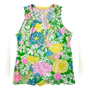 LILLY PULITZER ESSIE HIBISCUS STROLL SLEEVELESS FLORAL TOP BLOUSE SHIRT TEE XL